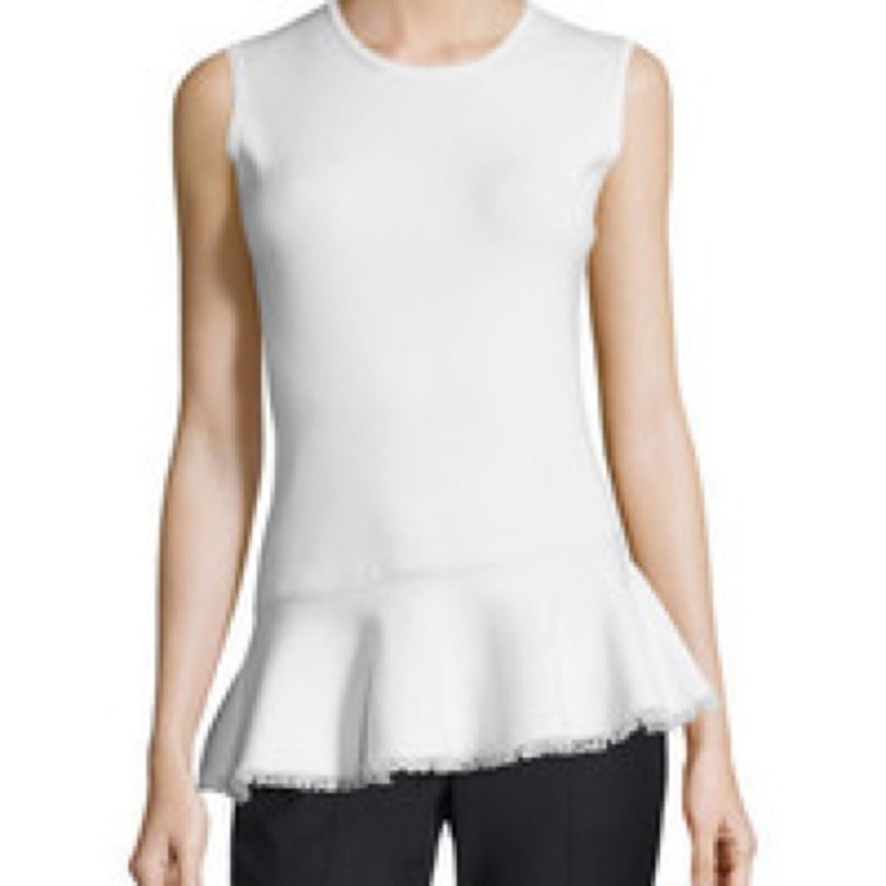 Theory White Briselle Prosecco Sleeveless Ribbed Peplum Top Tank Shirt Business